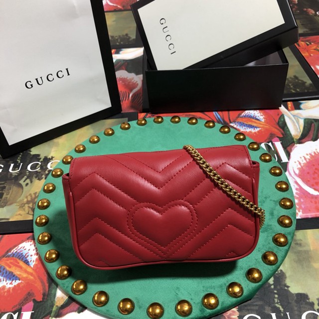 Gucci經典款女包 476433 Gucci GG Marmont絎縫真皮超迷你手袋鏈條包 古馳紅色斜挎女包  gqy1922